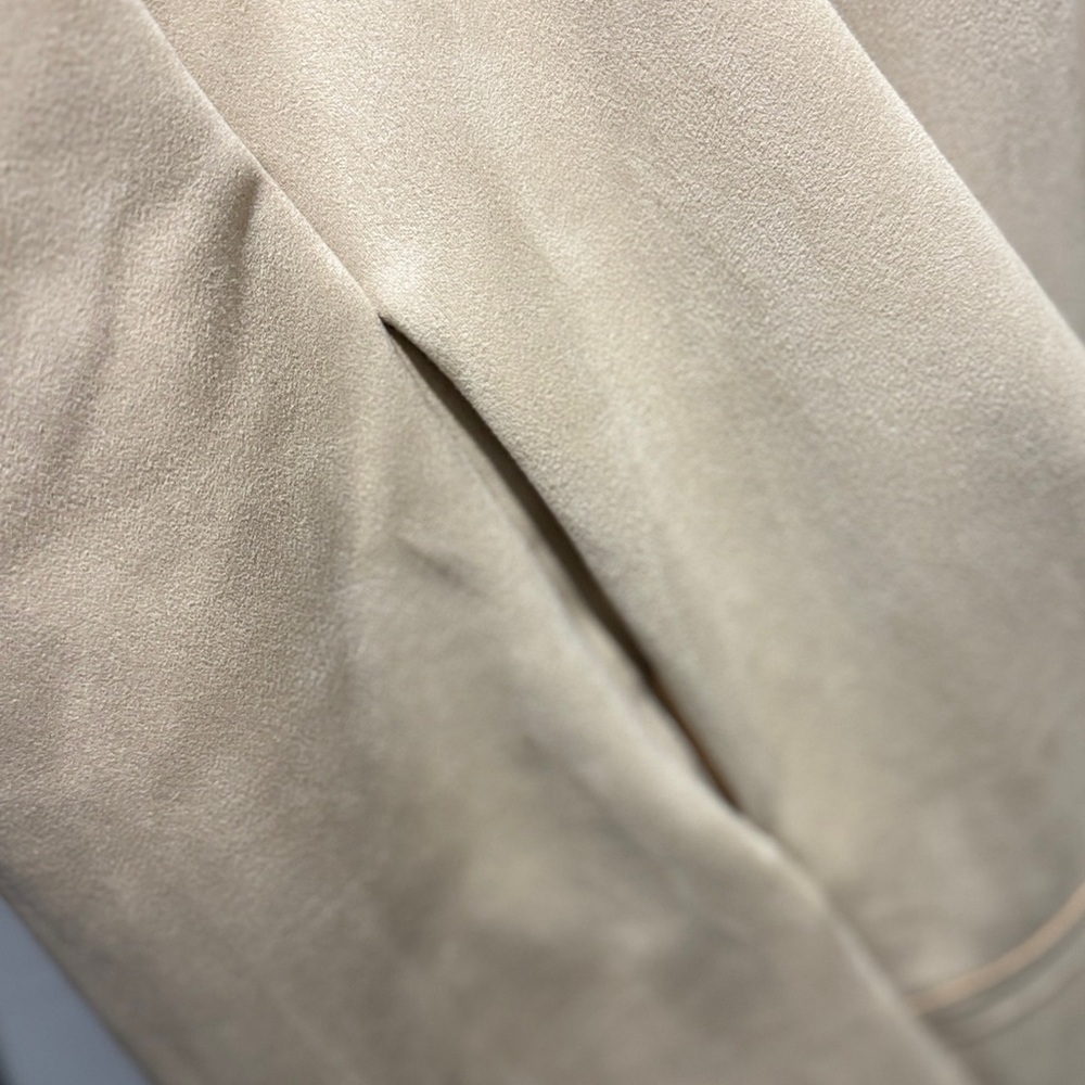 ZARA Women’s Long Sleeve Open Front Long Faux Suede Jacket - Tan - Picture 8 of 11
